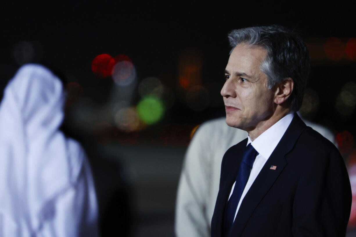 U.S. Secretary of State Antony Blinken looks on as he arrives in Abu Dhabi, during his week-long trip aimed at calming tensions across the Middle East, in United Arab Emirates, Sunday, Jan. 7, 2024.