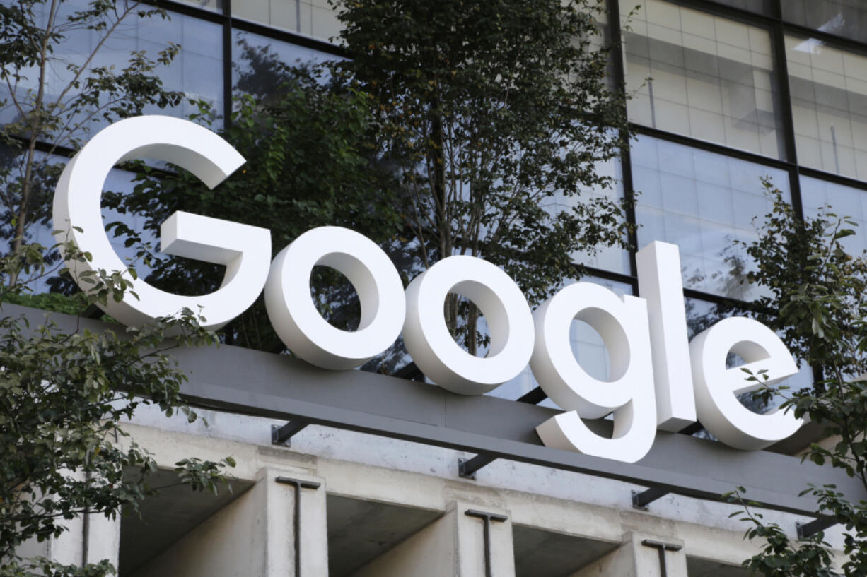 FILE - The Google sign is shown over an entrance to the company&rsquo;s new building in New York on Wednesday, Sept. 6, 2023. A legal advisor to the European Union&rsquo;s top court said Thursday that Google should still pay a whopping fine in a long-running antitrust case in which regulators found the company gave its own shopping recommendations an illegal advantage over rivals in search results.