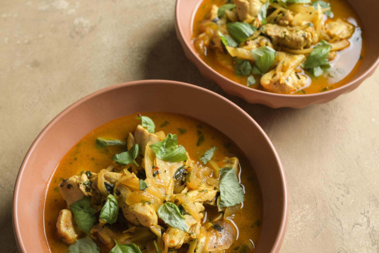 Braised chicken with fennel and saffron.