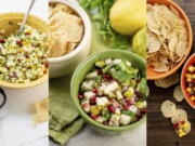 Salsa recipes, from left, pineapple mint jalapeno, spice pear and cilantro, and tropical fruit.