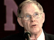 FILE - University of Montana athletic director Don Read speaks during a news conference May 27, 2004, in Missoula, Mont. Read, who helped build Montana into an FCS powerhouse and led the team to its first national championship in 1995, died Wednesday, Jan. 3, 2024, just days before the Grizzlies were set to play for a third title on Sunday against South Dakota State. He was 90.