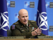 Supreme Allied Commander Europe, General Christopher Cavoli addresses a media conference at NATO headquarters in Brussels, Thursday, Jan. 18, 2024. Ukraine is locked in an existential battle for its survival almost two years into its war with Russia and Western armies and political leaders must drastically change the way they help it fend off invading forces, a top NATO military officer warned on Wednesday.