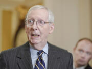 Sen. Minority Leader Mitch McConnell, R-Ky., speaks at a news conference after a policy luncheon on Capitol Hill Wednesday, Jan. 17, 2024, in Washington.