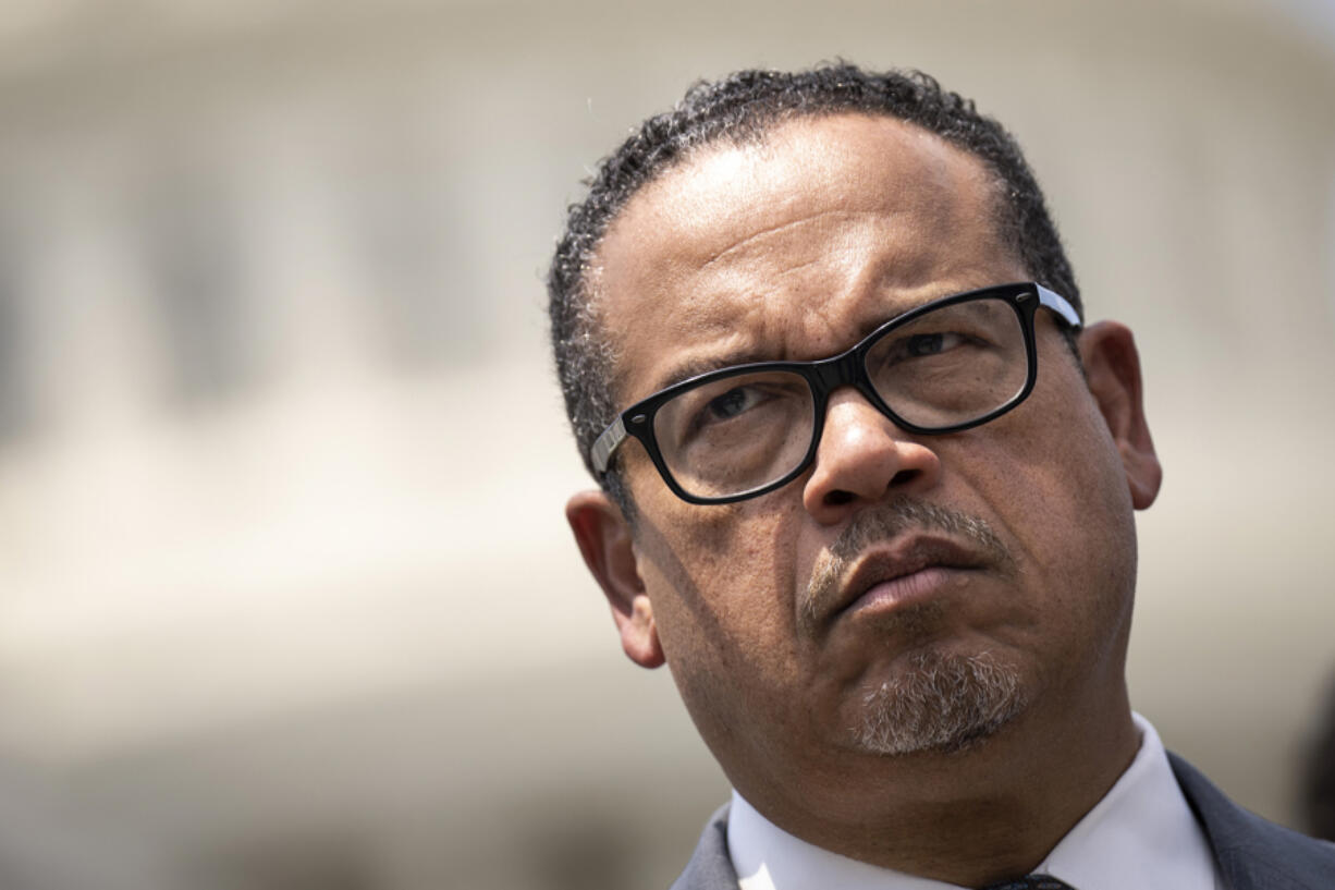 Minnesota Attorney General Keith Ellison attends a news conference with Democratic members of the House Financial Services Committee and the Sustainable Investment Caucus at the U.S. Capitol on July 12, 2023, in Washington, DC. The lawmakers discussed corporate environmental and social policy investing.