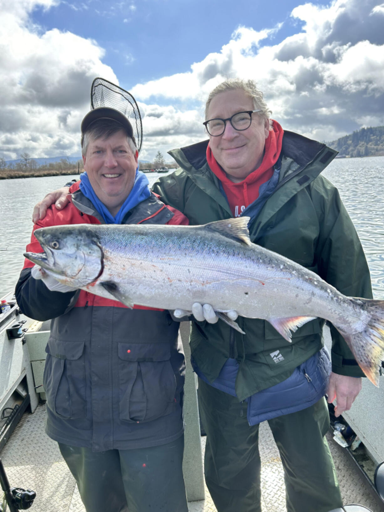 Fishing guide Bob Rees, left, and Paul Marshall with a nice lower Columbia River spring Chinook.