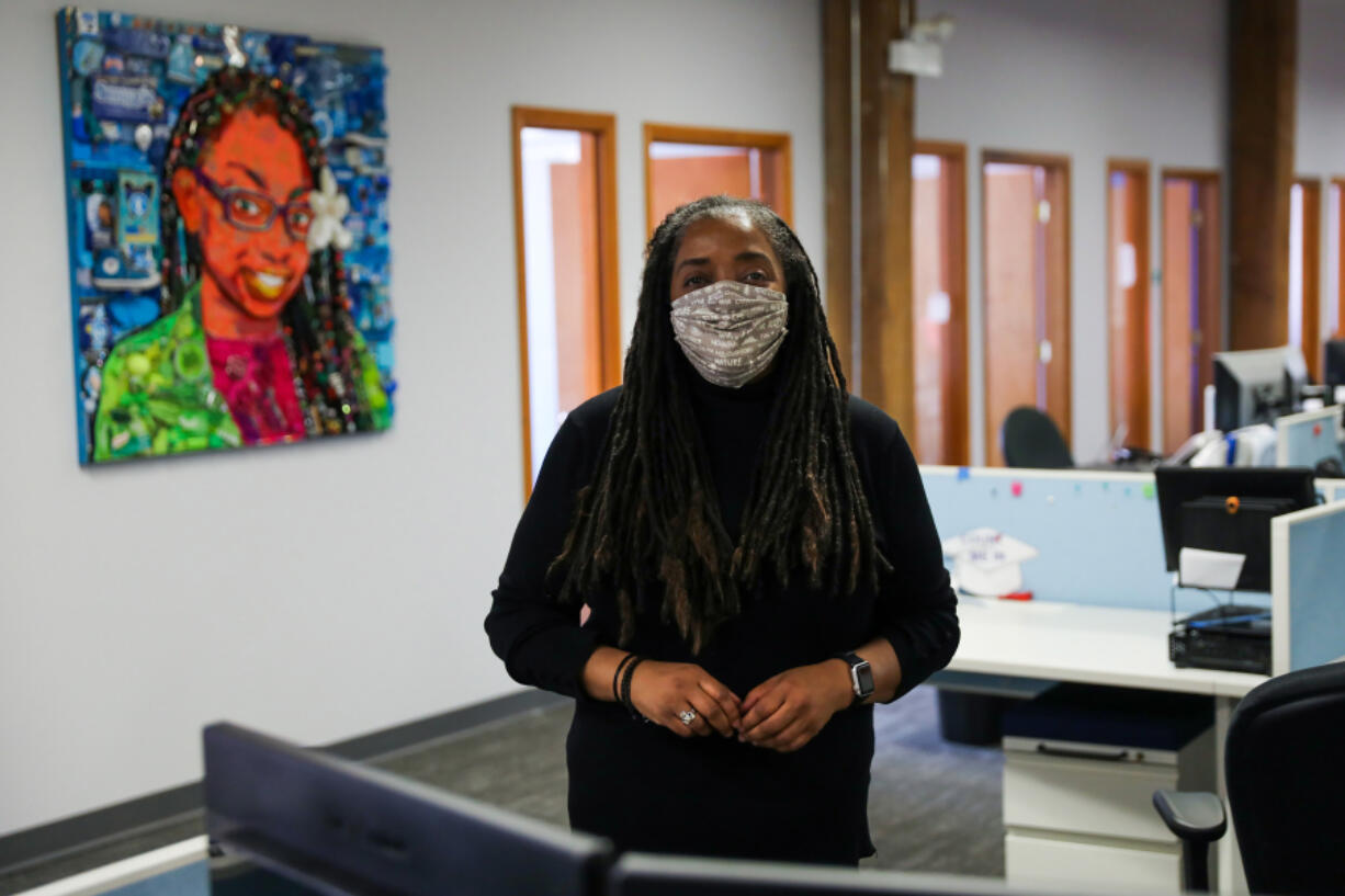 Judith Allen, Clinical Director and Chief Operating Officer of Communities In Schools of Chicago, provides mental health first aid workshops for parents, teachers and anyone who wants to take one, seen at her workplace in Chicago on Thursday, Feb. 25, 2021. Suicides are up among Black Chicagoans; digging into why that is and how people are working to help. One way is more mental health trainings. (Jose M.