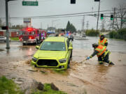 A pickup struck a fire hydrant Monday morning, releasing thousands of gallons of water near Burton Road and Northeast 109th Avenue in east Vancouver.