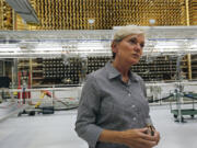 Jennifer Granholm, secretary of the U.S. Department of Energy, fields reporters&rsquo; questions during a tour of the historic B Reactor on the Hanford Nuclear Site near Richland on Aug. 12, 2022.