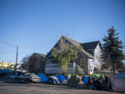 Tents line the sidewalk outside of Share House in October in Vancouver.