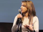 Washington Commissioner of Public Lands Hilary Franz, center, speaks at Thursday’s Columbian Conversations: Wildfires in Southwest Washington event at Kiggins Theatre.