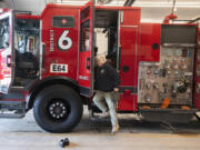 Clark County Councilor Sue Marshall returns to Fire Station 61 in Hazel Dell on Thursday morning after joining firefighters on a medical call. Marshall said it was enlightening to join the crews for calls for help instead of being the one to make the call for help.