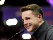 San Francisco 49ers quarterback Brock Purdy speaks to the media during NFL football Super Bowl 58 opening night Monday, Feb. 5, 2024, in Las Vegas. The San Francisco 49ers face the Kansas City Chiefs in Super Bowl 58 on Sunday.