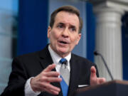 White House national security communications adviser John Kirby speaks at a press briefing at the White House in Washington, Thursday, Feb. 15, 2024.