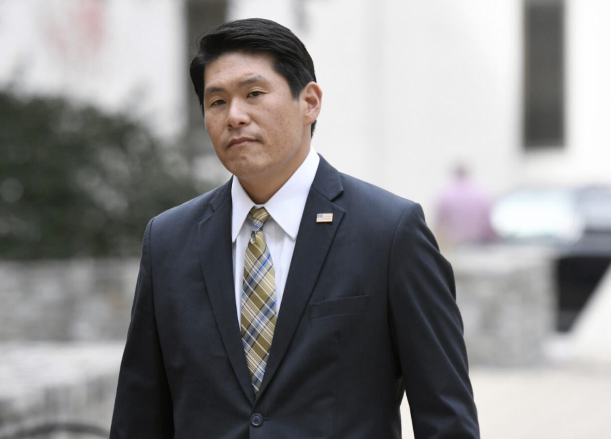 FILE - U.S. Attorney Robert Hur arrives at U.S. District Court in Baltimore on Nov. 21, 2019.