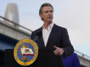 FILE - California Gov. Gavin Newsom speaks during a Clean California event in San Francisco, Nov. 9, 2023. On Sunday, Feb. 25, 2024, Newsom announced an advertising campaign to combat proposals in several Republican-controlled states that he said are designed to prohibit out-of-state travel for abortions and other reproductive care.