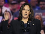 Vice President Kamala Harris speaks before President Joe Biden appears at an event on the campus of George Mason University in Manassas, Va., Tuesday, Jan. 23, 2024, to campaign for abortion rights, a top issue for Democrats in the upcoming presidential election.