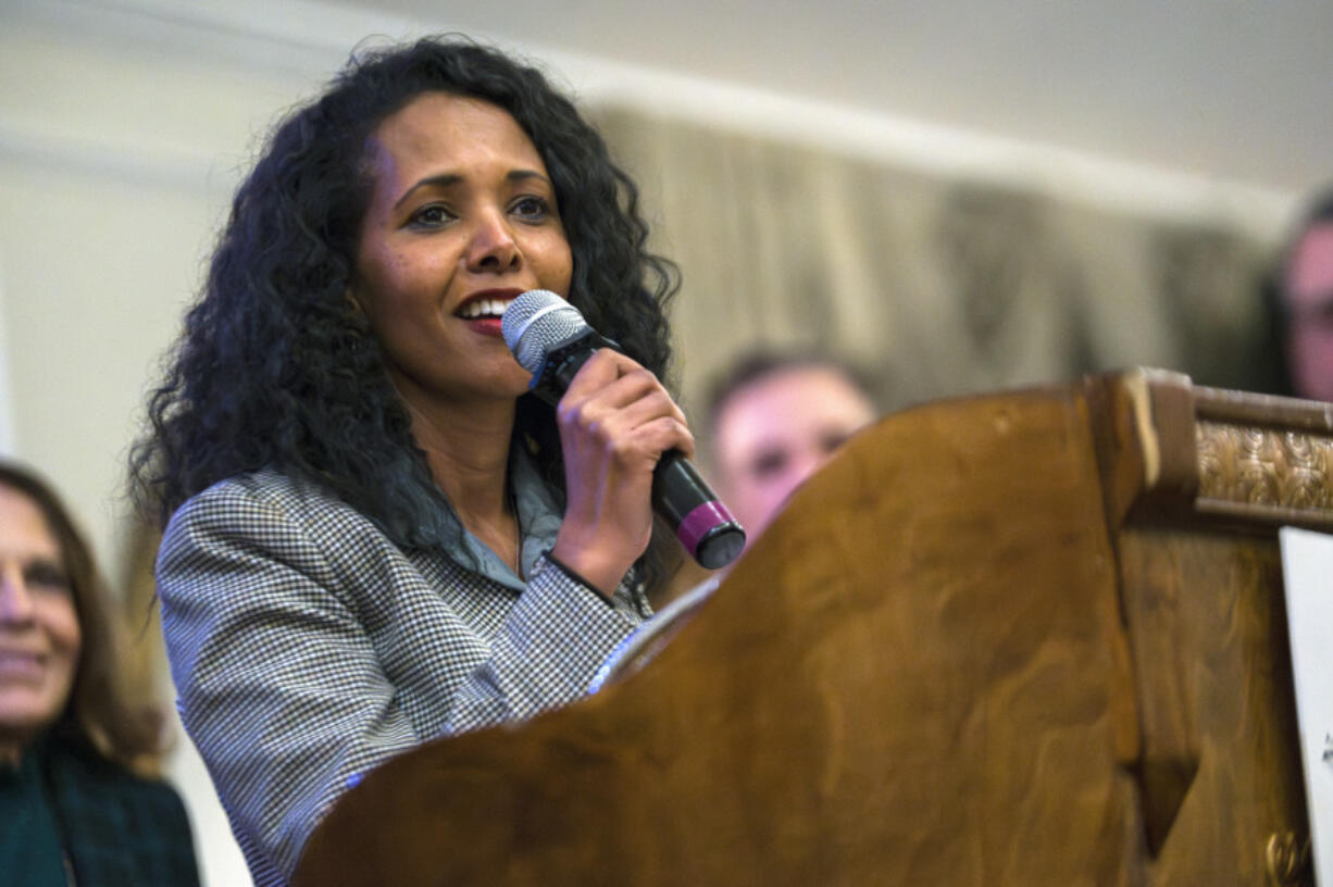 Congressional candidate Mazi Pilip greets attendees at her GOP fundraiser event hosted by the Nassau County Republican Committee on Monday, Feb. 5, 2024, in Jericho, New York. The Tuesday contest for New York&rsquo;s District 3 House seat held by George Santos until his recent expulsion is shaping up to be a bellwether in the fight for control of Congress, with Pilip pitted against GOP candidate former U.S. Rep Tom Suozzi.