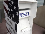 An official ballot drop box is seen at the Warren City Hall, Tuesday, Feb. 27, 2024, in Warren, Mich.