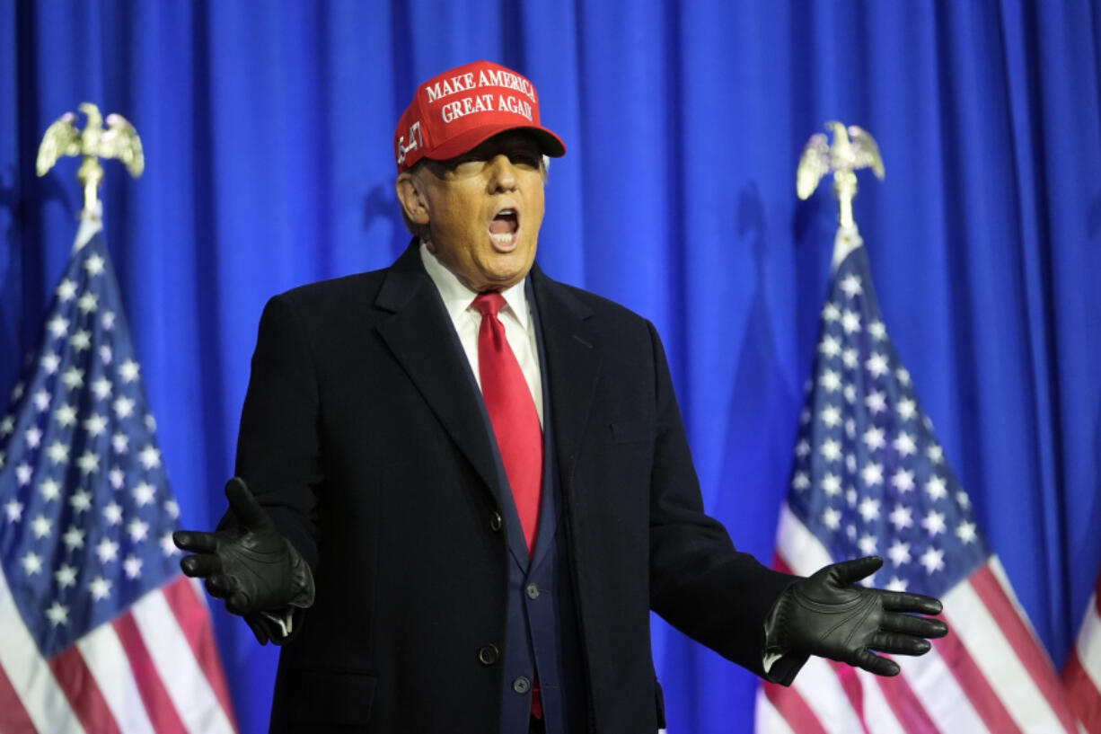 Republican presidential candidate former President Donald Trump speaks at a campaign rally in Waterford Township, Mich., on Saturday.