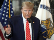 Republican presidential candidate former President Donald Trump speaks after meeting with members of the International Brotherhood of Teamsters at their headquarters in Washington, Wednesday, Jan. 31, 2024.