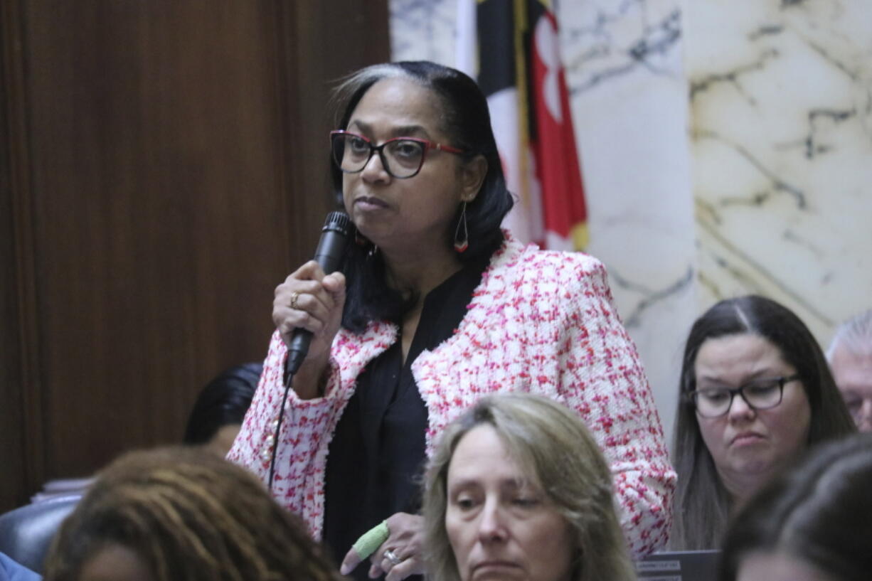 Maryland Del. Joseline Pena-Melnyk, a Democrat who chairs the Maryland House Health and Government Operations Committee, speaks in favor of a bill to enable people to buy health insurance through the state&rsquo;s health care exchange regardless of their immigration status, with approval of a federal waiver during debate on Friday, Feb. 23, 2024, in Annapolis, Md.