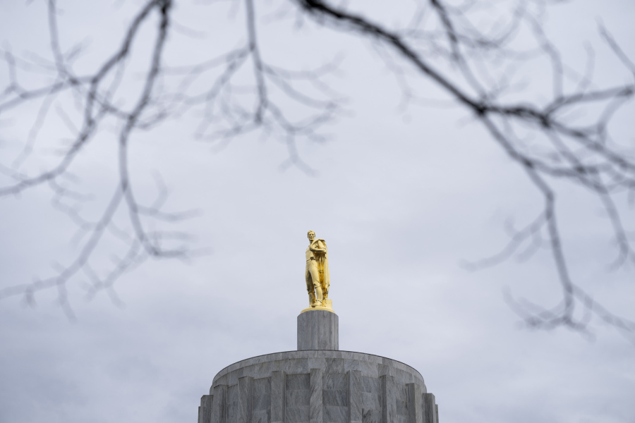 Clouds hover over the Oregon State Capitol on Wednesday, Jan. 31, 2024, in Salem, Ore.