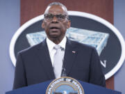 Defense Secretary Lloyd Austin speaks during a Pentagon press briefing at the Pentagon on Thursday, Feb. 1, 2024 in Washington.