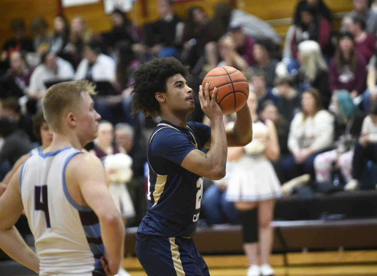 Kaiden Wilson of Seton Catholic attempts a free throws against Stevenson in a Trico League boys basketball game at Stevenson High School on Thursday, Feb. 1, 2024.