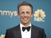 FILE - Seth Meyers arrives at the 74th Primetime Emmy Awards on Monday, Sept. 12, 2022, in Los Angeles.