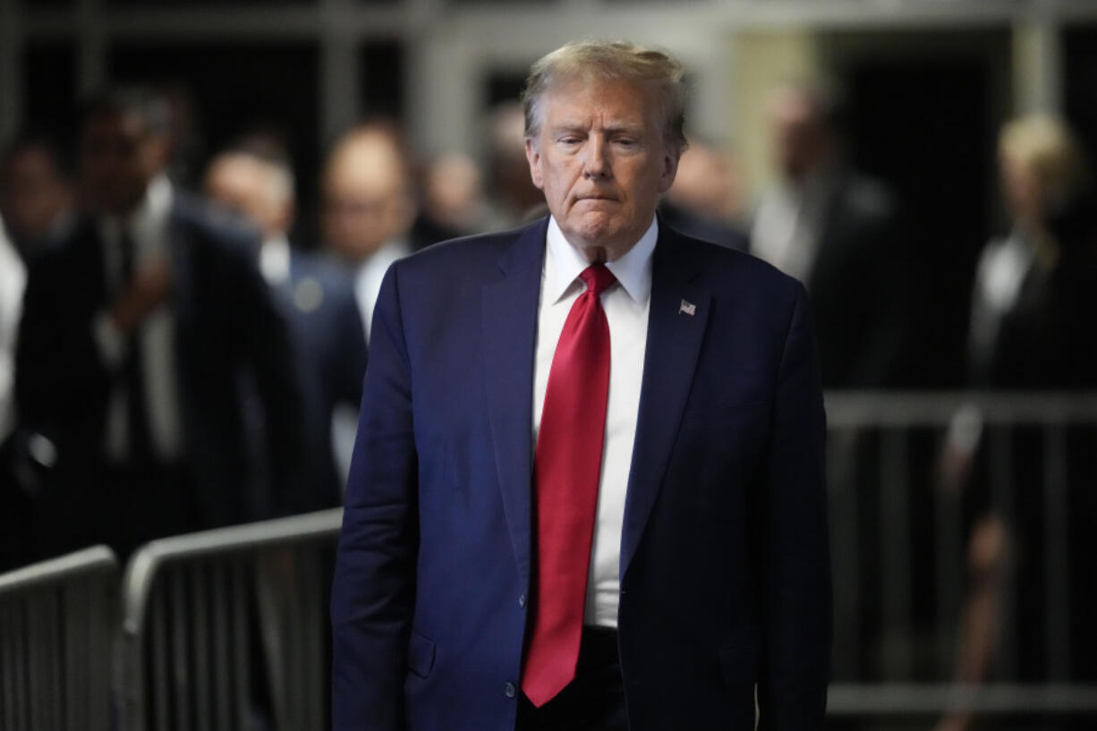 Former President Donald Trump leaves Manhattan criminal court, Thursday, Feb. 15, 2024, in New York. A New York judge says Trump&rsquo;s hush-money trial will go ahead as scheduled with jury selection starting on March 25.