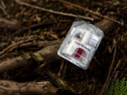 A container of Narcan, or naloxone, sits on tree roots at a longstanding homeless encampment near Walmart, Thursday, Feb. 8, 2024, in Bellingham, Wash. The Lummi Nation declared a state of emergency due to the fentanyl crisis in 2023. Washington State tribal leaders are urging state lawmakers to pass a bill that would send at least $7.75 million in funding to tribal nations to help them stem a dramatic rise in opioid overdose deaths.