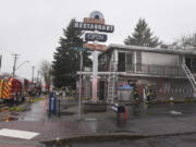 The Vancouver Fire Department works to put out a fire at the Igloo Restaurant in Vancouver on March 13, 2017.