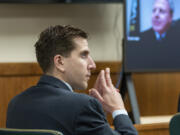 Bryan Kohberger listens to arguments during a hearing in Moscow, Idaho, on Oct. 26, 2023. Kohberger is accused of fatally stabbing four University of Idaho students.