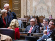 State Rep. J.T. Wilcox, R-Yelm, seen here as the House of Representatives convenes for floor debate, Jan. 22, 2024. Wilcox, who has been elected to seven terms in the 2nd Legislative District, said he would not seek reelection in 2024.