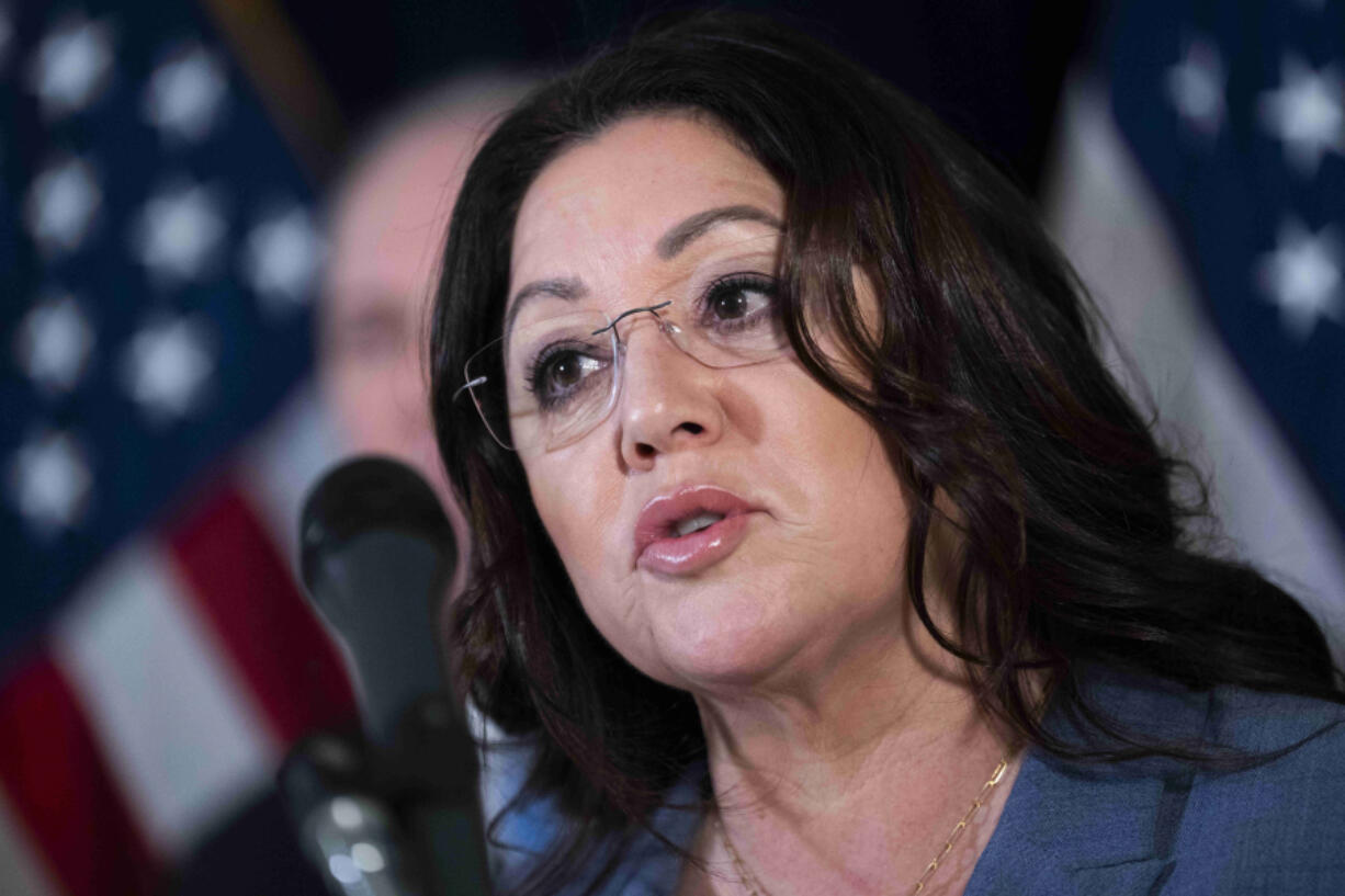 Rep. Lori Chavez-DeRemer, R-Ore., conducts a news conference after a meeting of the House Republican Conference at the RNC on Jan. 25, 2023.