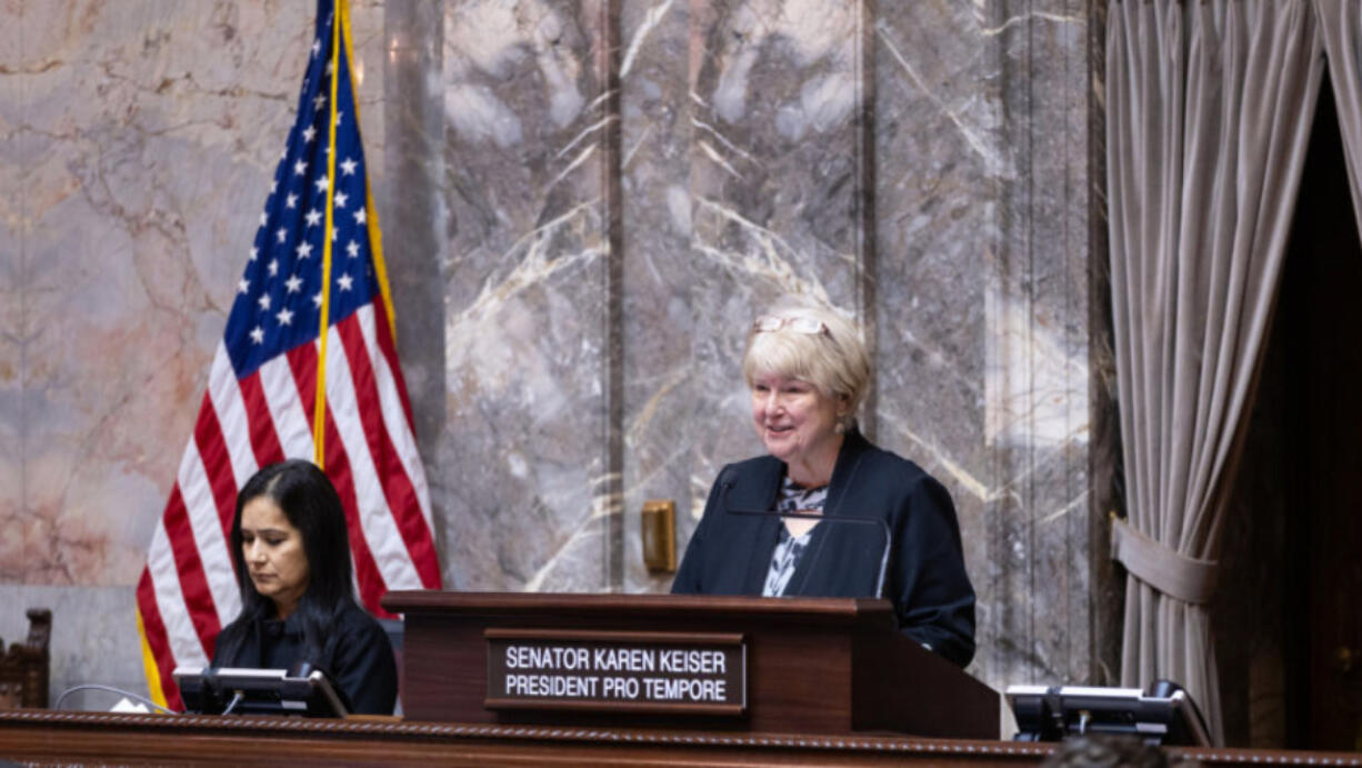 State Sen. Karen Keiser, seen here in the Senate chambers on Jan. 12, 2024, will retire later this year.