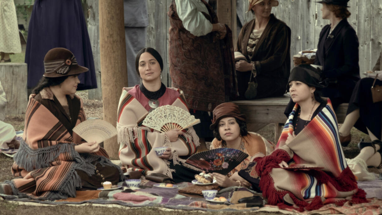 JaNae Collins, Lily Gladstone, Cara Jade Myers and Jillian Dion in &ldquo;Killers of the Flower Moon.&rdquo; (Melinda Sue Gordon/Apple TV+)