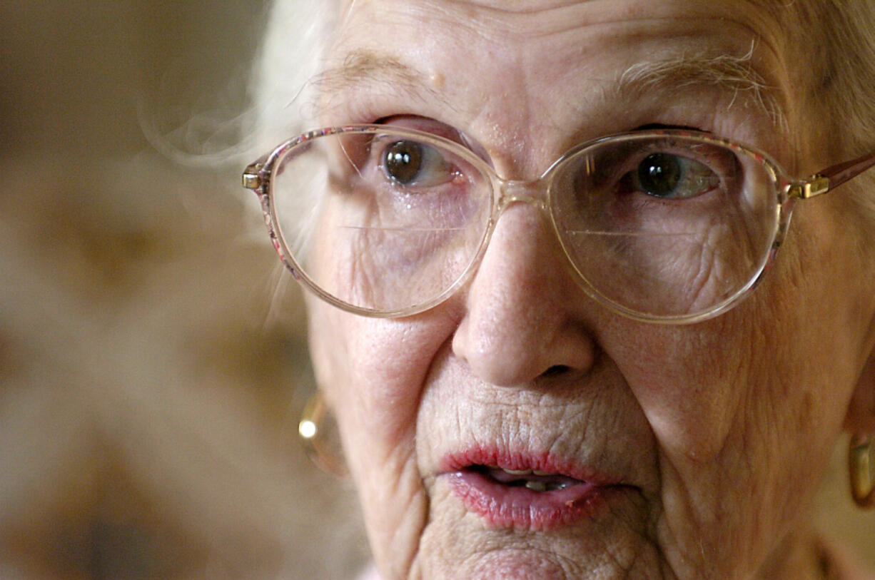 Marian Russell of Vancouver and her husband Bob were held in the Santo Tomas Internment Campo in the Philippines from 1942 until 1945 along with their infant son. She was photographed here in 2004, the year before she died.