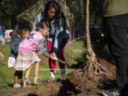 Dozens gathered at Nadaka Nature Park in Gresham, Ore., Saturday to plant trees in memory of those who died during the heatwave of 2021.