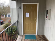 An eviction notice hangs on the door of Rhonda Keith and Corey Elvetici&rsquo;s former apartment.