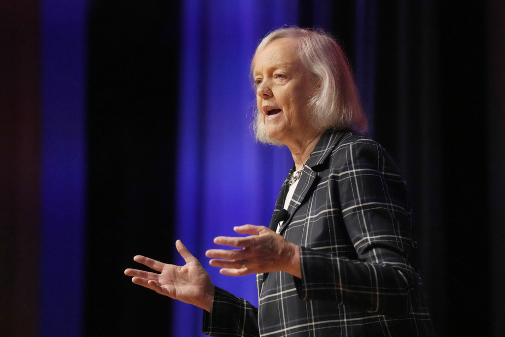 File - U.S. ambassador to Kenya Meg Whitman speaks at an event in San Francisco, Sept. 15, 2023. An $11 billion deal that blew up into a debacle for Hewlett Packard more than a decade ago, when Whitman was CEO of the company, will be resurrected Monday during a criminal trial that will examine whether the company was ripped off or just mismanaged.