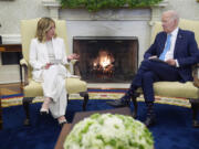 President Joe Biden meets Italian Prime Minister Giorgia Meloni in the Oval Office of the White House, Friday, March 1, 2024, in Washington.