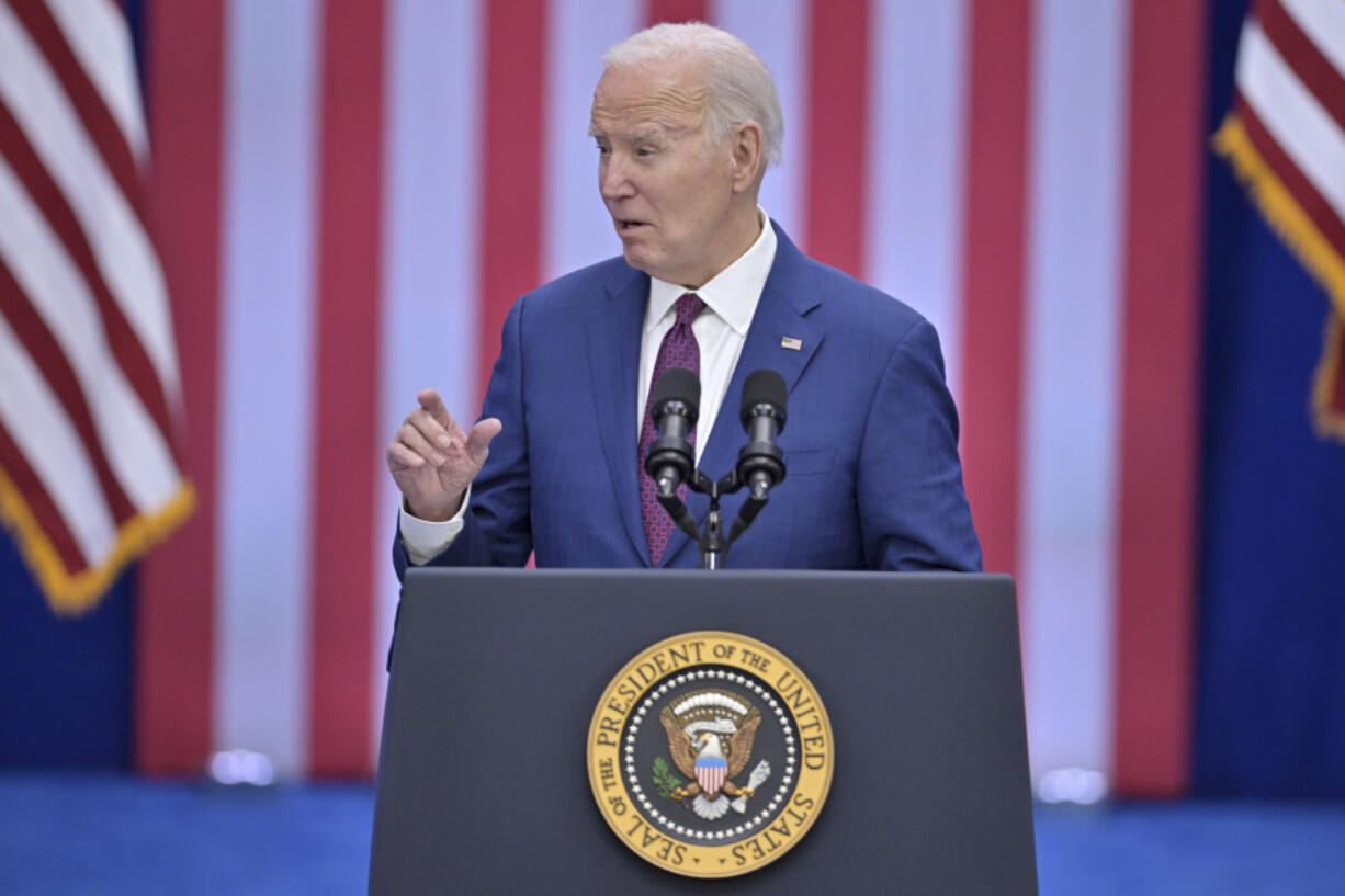 President Joe Biden delivers a speech during an event at a YMCA, Monday, March 11, 2024, in Goffstown, N.H.