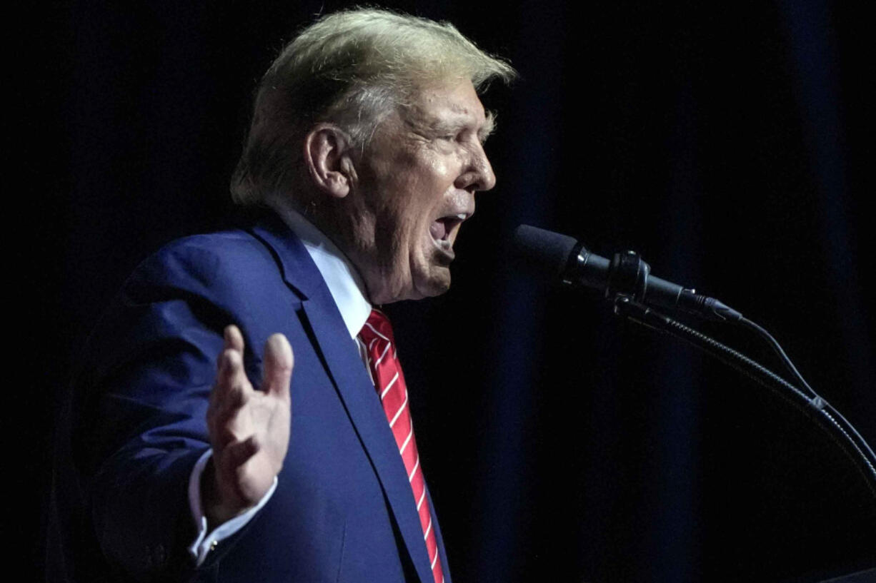 Republican presidential candidate former President Donald Trump speaks at a campaign rally Saturday, March 9, 2024, in Rome Ga.