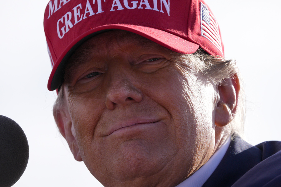 Republican presidential candidate and former President Donald Trump speaks at a campaign rally Saturday, March 16, 2024, in Vandalia, Ohio.