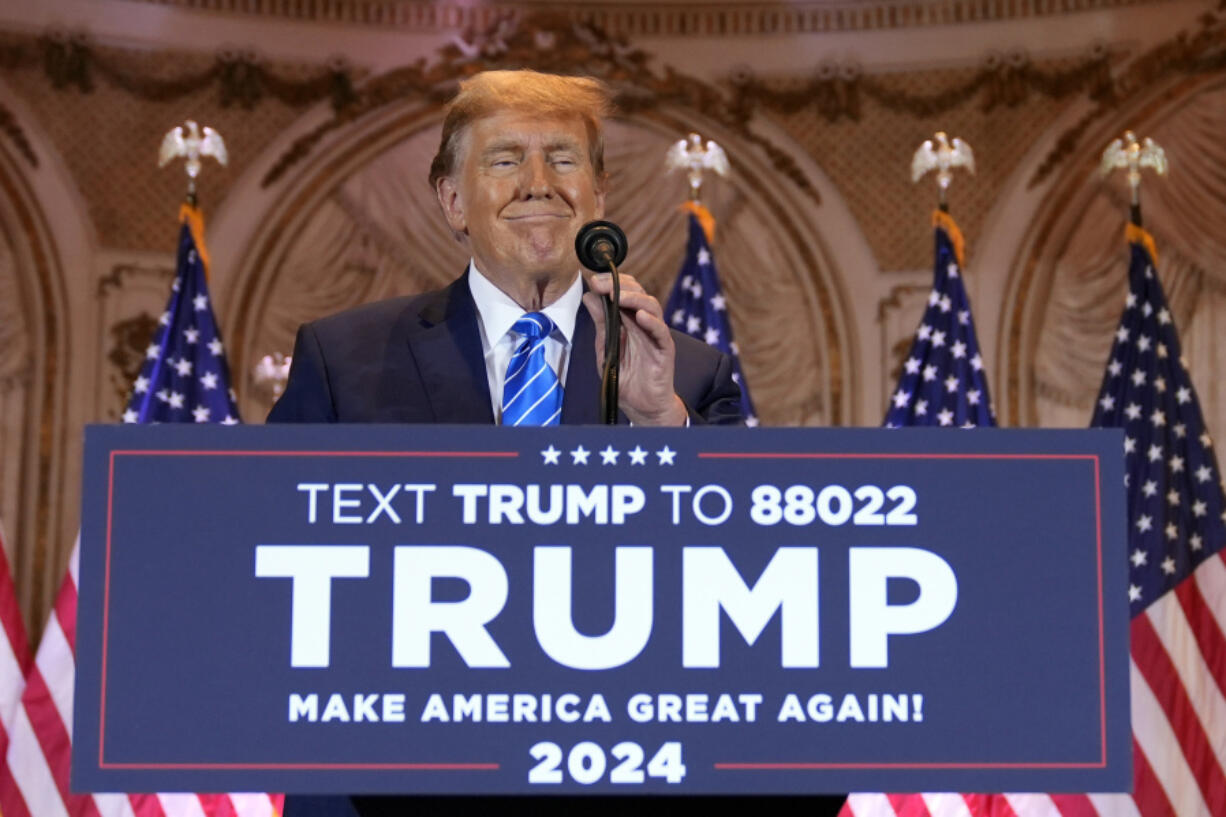 Republican presidential candidate former President Donald Trump speaks at a Super Tuesday election night party Tuesday, March 5, 2024, at Mar-a-Lago in Palm Beach, Fla.