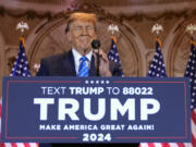 Republican presidential candidate former President Donald Trump speaks at a Super Tuesday election night party Tuesday, March 5, 2024, at Mar-a-Lago in Palm Beach, Fla.