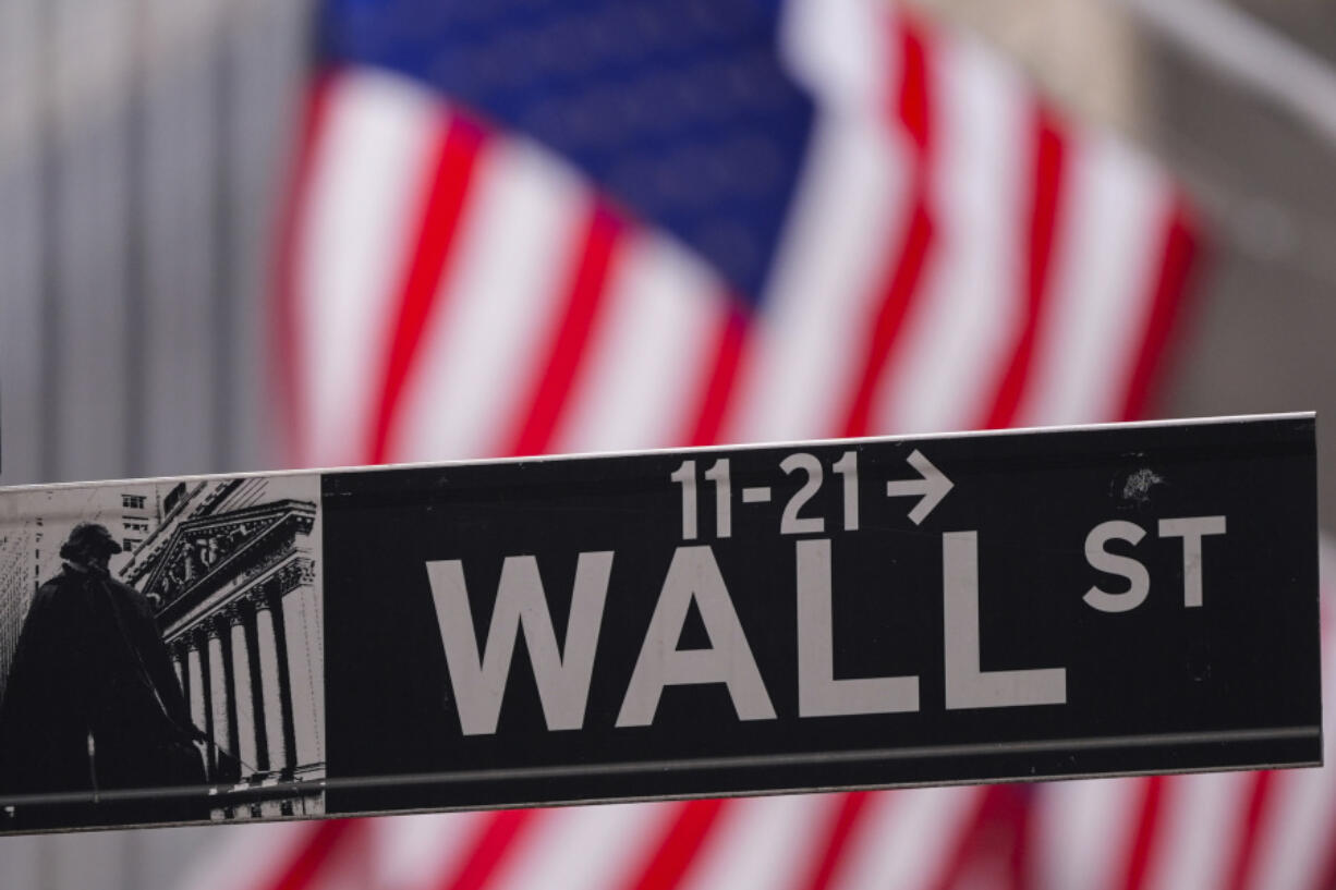 A street sign is seen in front of the New York Stock Exchange the New York Stock Exchange, Tuesday, Feb. 27, 2024, in New York. Stocks are holding relatively steady on Wall Street near their record levels.