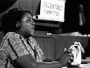 FILE-In this Aug. 22, 1964 photograph, Fannie Lou Hamer, a leader of the Freedom Democratic party, speaks before the credentials committee of the Democratic national convention in Atlantic City, N.J.