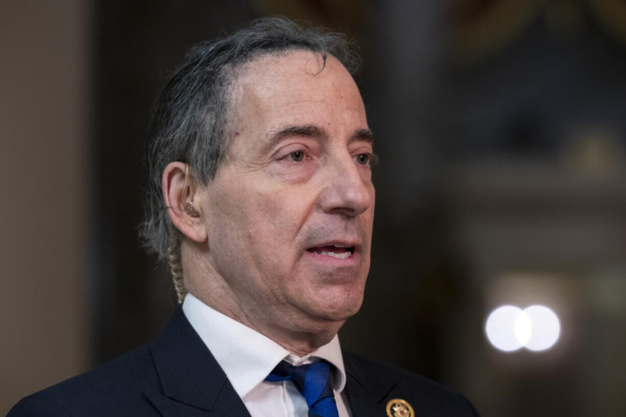 Rep. Jamie Raskin, D-Md., prepares to appear for a television interview at the Capitol in Washington, Wednesday, Feb. 28, 2024.